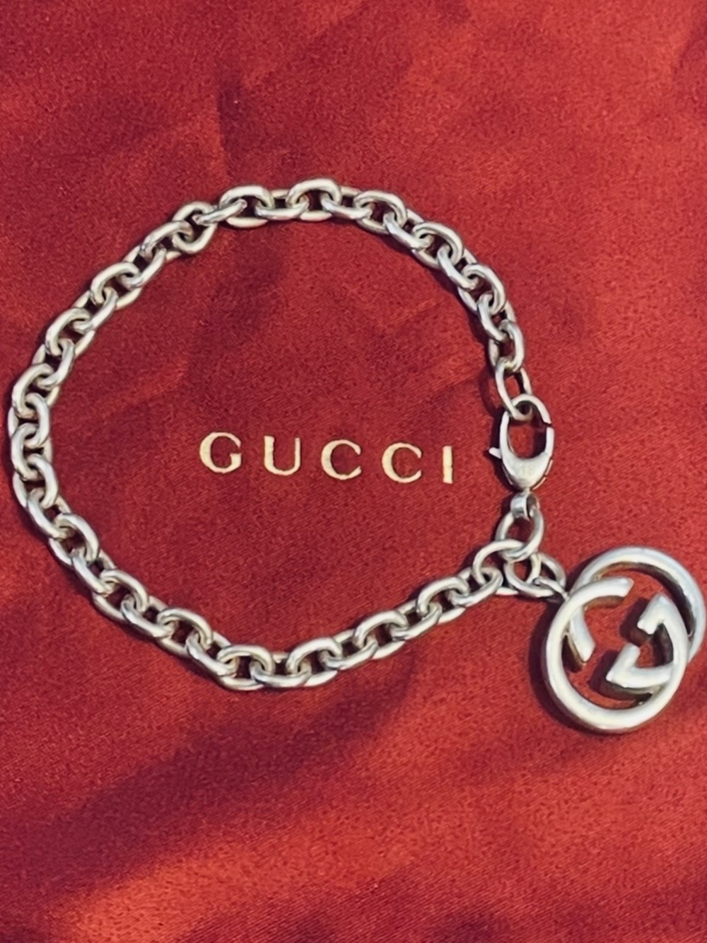 GUCCI~(the ICONIC!) 190501 Interlocking G Charm Sterling Silver AG925 Bracelet